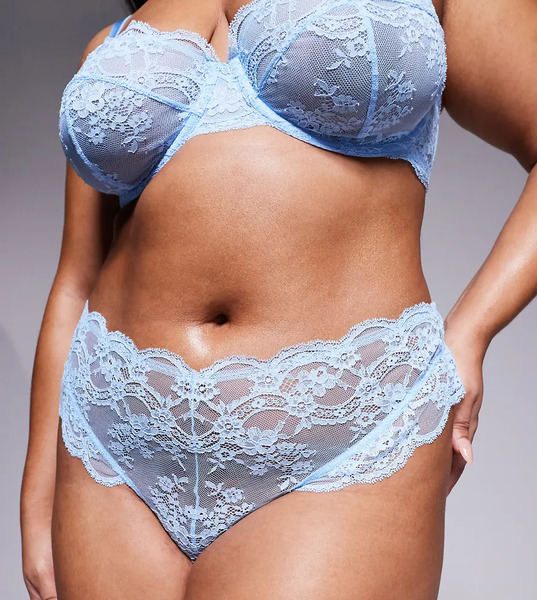  Asos Design Curve Lola Lace Thong In Baby Blue 