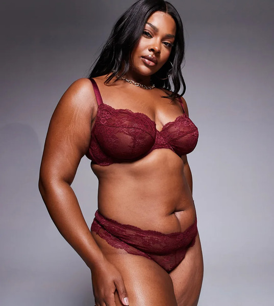  Asos Design Curve Lola Lace Thong In Burgundy Red 