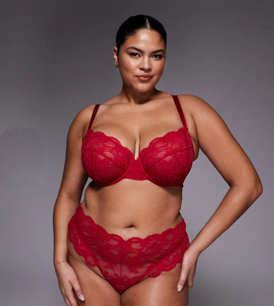  Asos Design Curve Lola Lace Thong In Cherry Red 