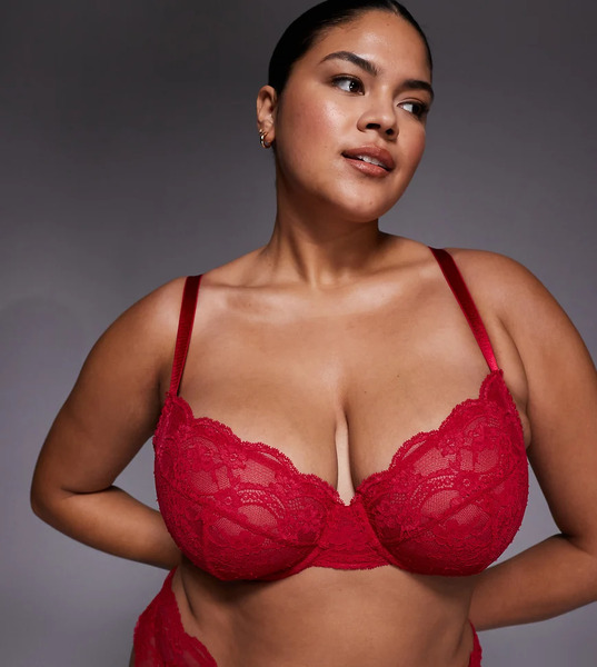  Asos Design Curve Lola Lace Underwired Bra In Cherry Red 