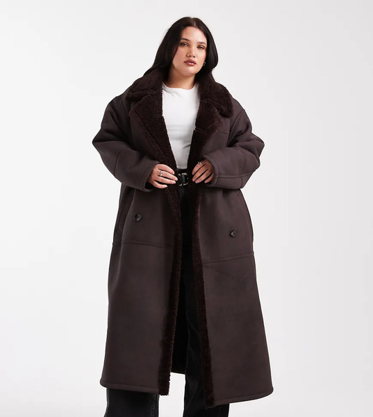  Asos Design Curve Longline Bonded Borg Jacket In Plum Purple 