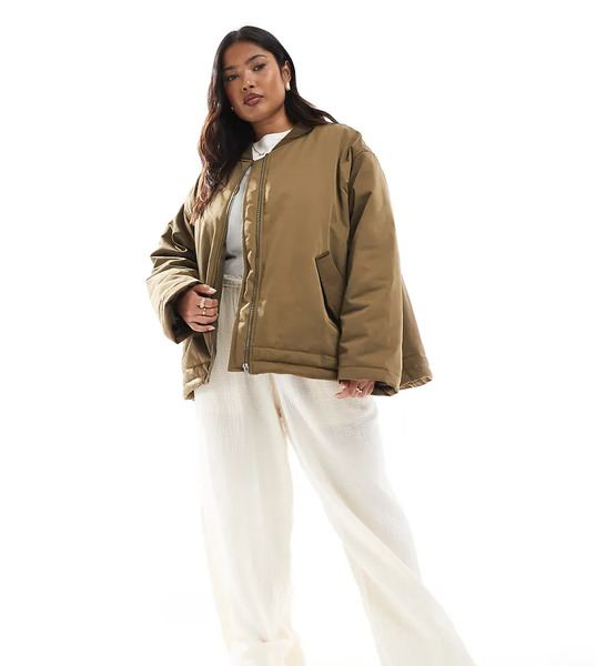  Asos Design Curve Ma1 Clean Bomber Jacket In Khaki No Colour 