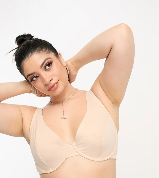  Asos Design Curve Marina Smoothing Underwire Bra In Beige Neutral 