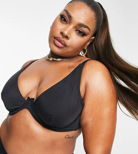  Asos Design Curve Maya Mix And Match Step Front Underwired Bikini Top In Black   Black 