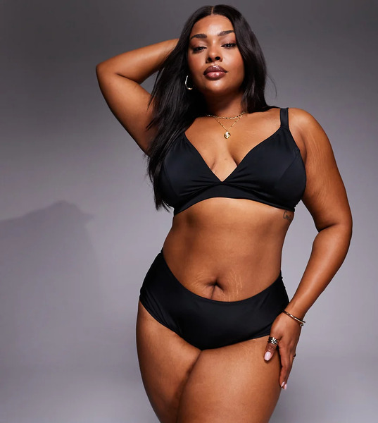  Asos Design Curve Maya Santa Monica Chunky Triangle Bikini Top In Black 