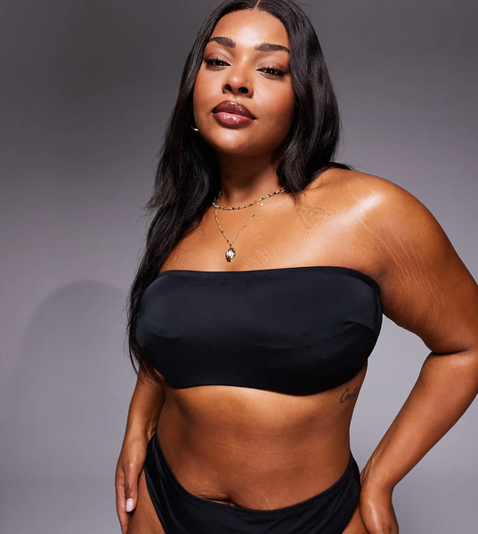  Asos Design Curve Maya St Lucia Hidden Underwire Bandeau Bikini Top In Black 