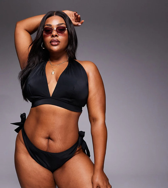  Asos Design Curve Maya Trini Halter Bikini Top In Black 