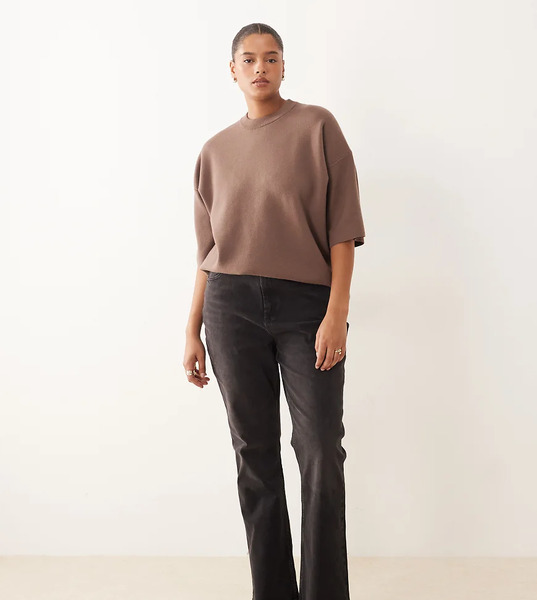  Asos Design Curve Mid Rise Flare Jean In Washed Black 