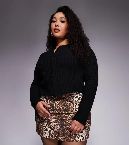  Asos Design Curve Mini Skirt In Leopard Print Brown 