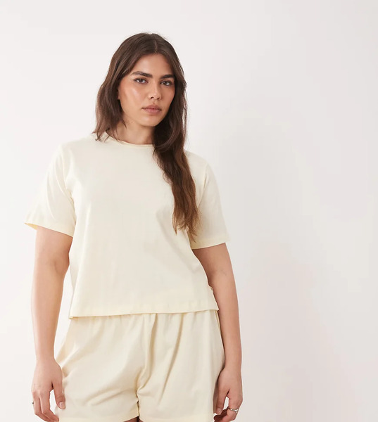  Asos Design Curve Mix & Match Side Split Pyjama Tee In Buttermilk Yellow 
