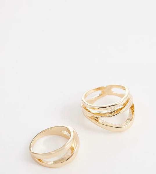  Asos Design Curve Multi Pack Of Abstract Rings In Gold Tone 