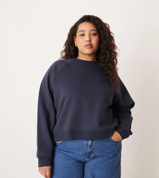  Asos Design Curve Oversized Brushback Sweatshirt With Raglan Detail In Navy 