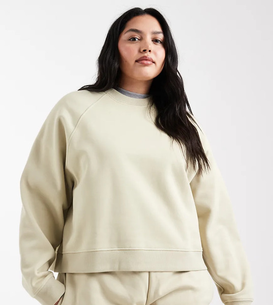  Asos Design Curve Oversized Brushback Sweatshirt With Raglan Detail In Olive Green 