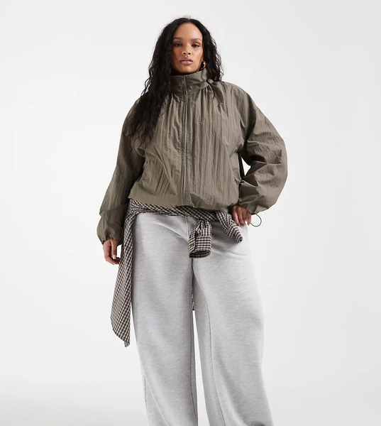  Asos Design Curve Oversized Bubble Hem Track Jacket In Mushroom Green 