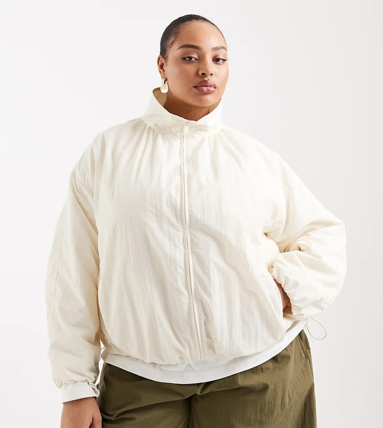  Asos Design Curve Oversized Bubble Hem Track Jacket In Off White 