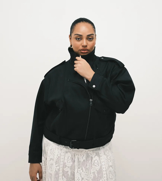  Asos Design Curve Oversized Leather Look Biker Jacket In Black 