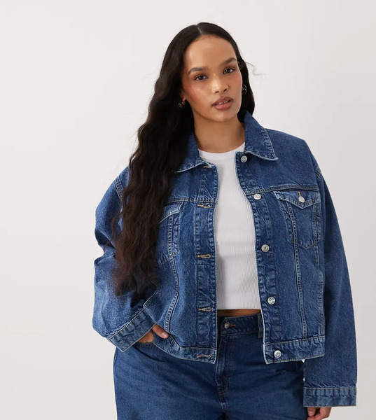  Asos Design Curve Oversized 90's Denim Jacket In Mid Blue 