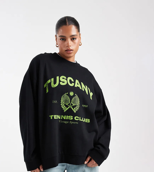 Asos Design Curve Oversized Sweatshirt With Tuscany Graphic In Black 