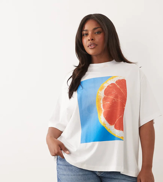  Asos Design Curve Oversized T Shirt With Grapefruit Graphic In White 