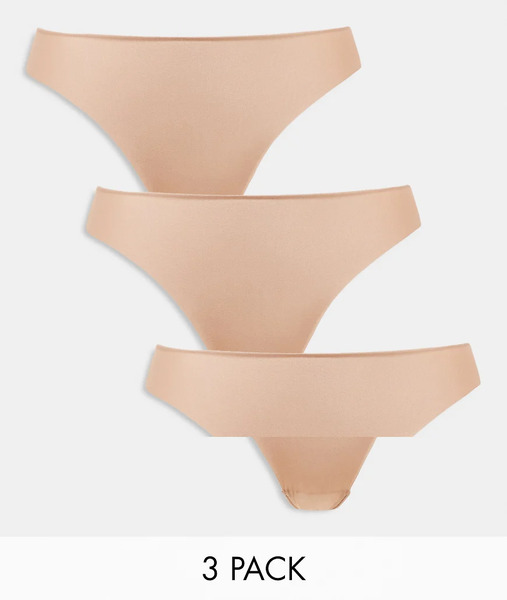  Asos Design Curve 3 Pack No Vpl & Lace Thong In Beige Neutral 