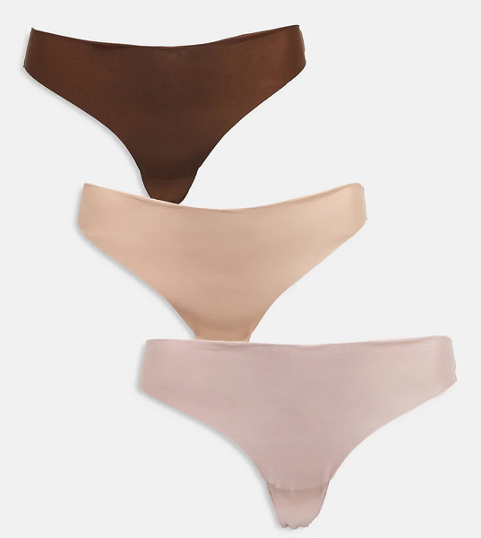  Asos Design Curve 3 Pack No Vpl Thong In Neutrals Multi 