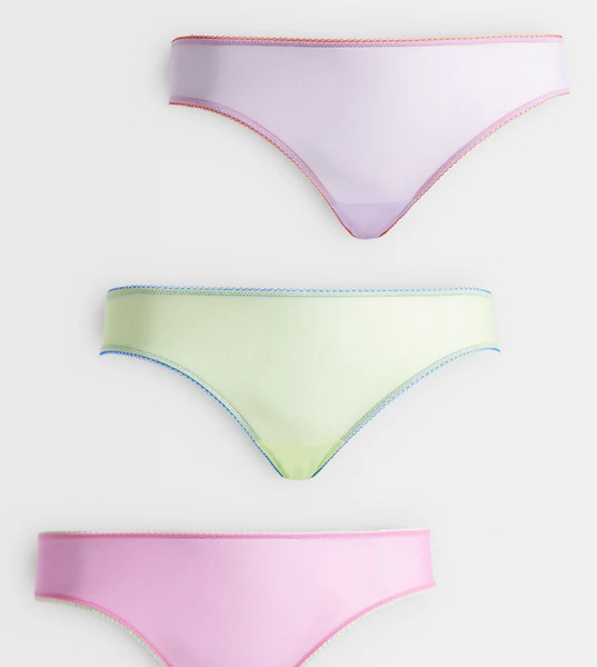  Asos Design Curve 3 Pack Sheer Mesh High Leg Brazilian With Contrast Trim In Lilac, Blue & Lime Multi 