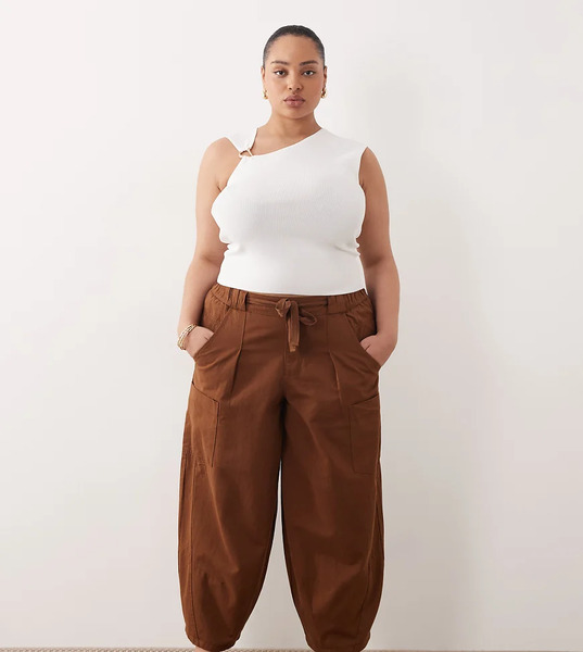  Asos Design Curve Pull On Barrel Trousers In Chocolate Brown 