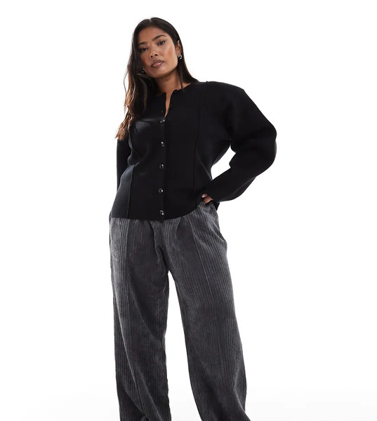  Asos Design Curve Pull On Trousers In Cord In In Grey 