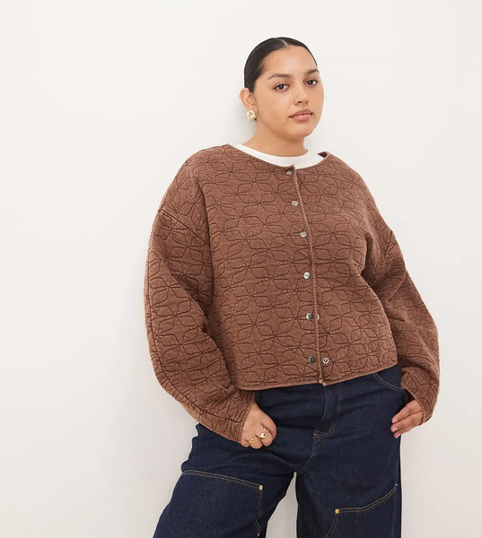  Asos Design Curve Quilted Jacket In Washed Brown 