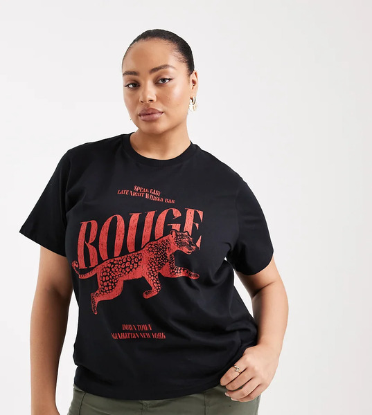  Asos Design Curve Regular T Shirt With Leopard Graphic In Black 