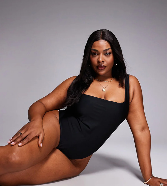  Asos Design Curve Revenge Sculpting Square Neck Swimsuit In Black 