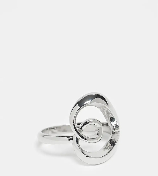  Asos Design Curve Ring With Large Heart In Silver Tone 