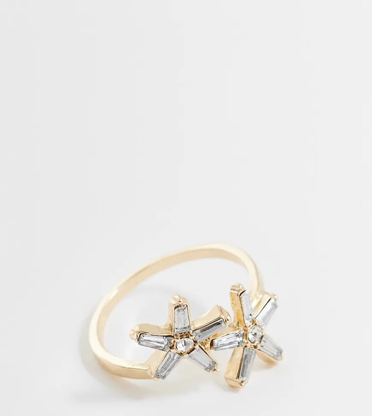  Asos Design Curve Ring With Mini Crystal Star Fish Design In Gold Tone 