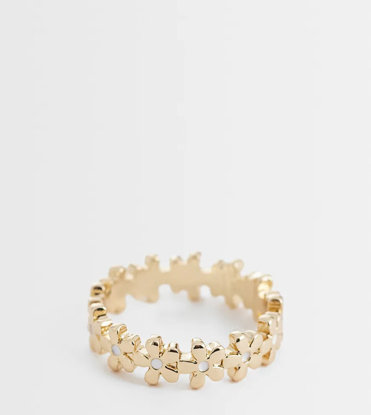  Asos Design Curve Ring With Mini Flower In Gold Tone 