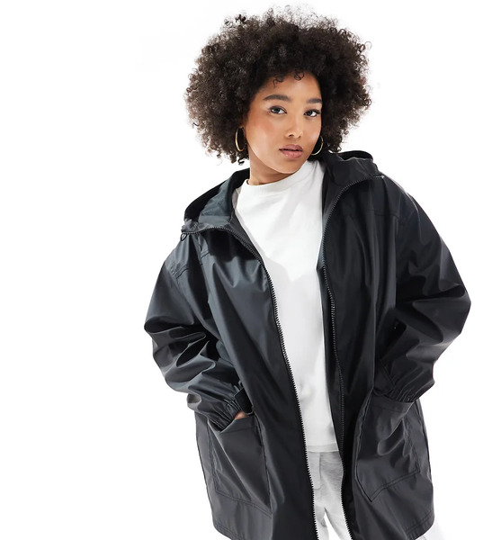 Asos Design Curve Rubberised Rain Coat In Black 