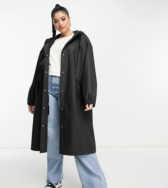  Asos Design Curve Rubberised Rain Parka Coat In Black 