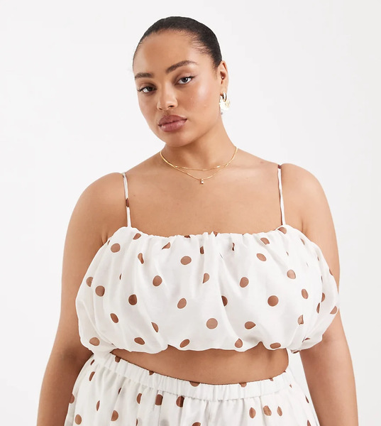  Asos Design Curve Ruffle Top Co Ord In Terracotta Polka Dot   Multi 