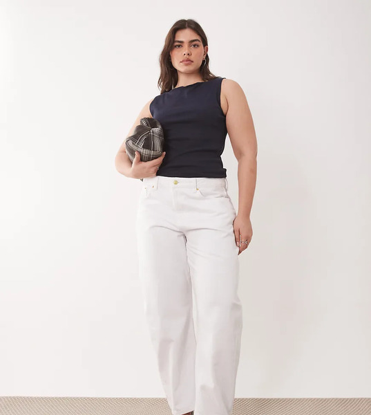  Asos Design Curve Slim Barrel Jean In White 