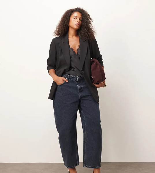  Asos Design Curve Slim Barrel Jeans In Blue Black Navy 