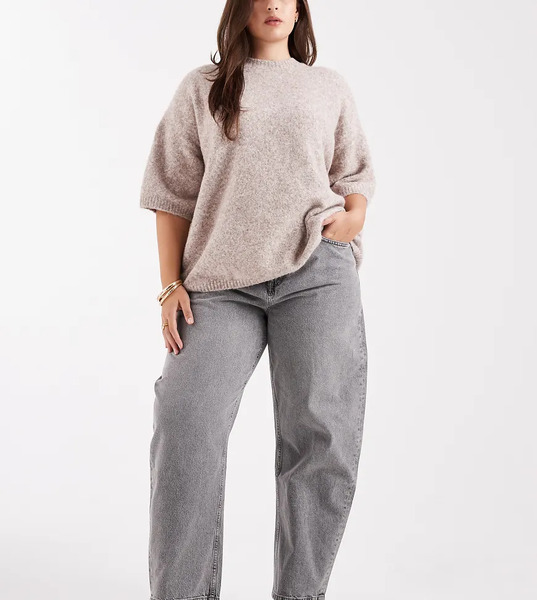  Asos Design Curve Slim Barrel Jeans In Grey 