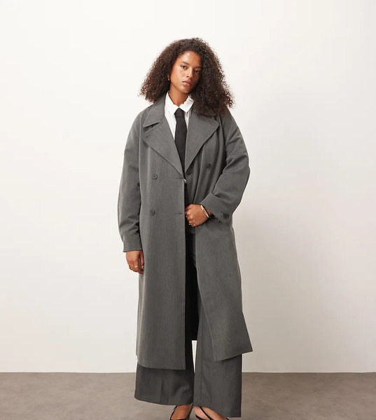  Asos Design Curve Soft Tailored Trench In Charcoal Grey 