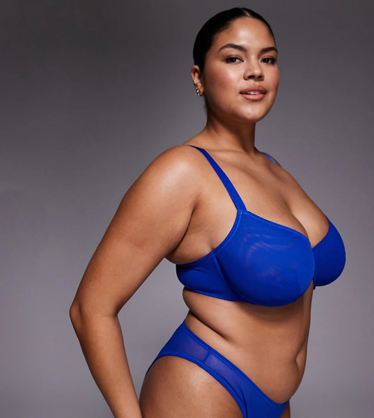  Asos Design Curve Tammy Sheer Mesh Underwire Balcony Bra In Cobalt Red 