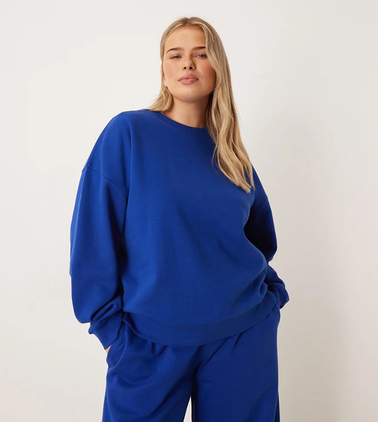  Asos Design Curve Ultimate Oversized Brushback Sweatshirt In Deep Blue 