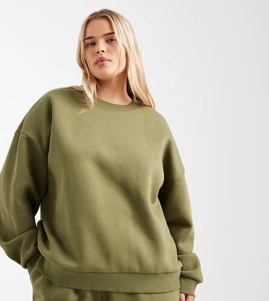  Asos Design Curve Ultimate Oversized Brushback Sweatshirt In Khaki Green 