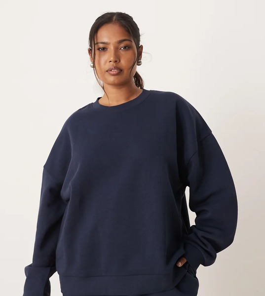  Asos Design Curve Ultimate Oversized Brushback Sweatshirt In Navy 