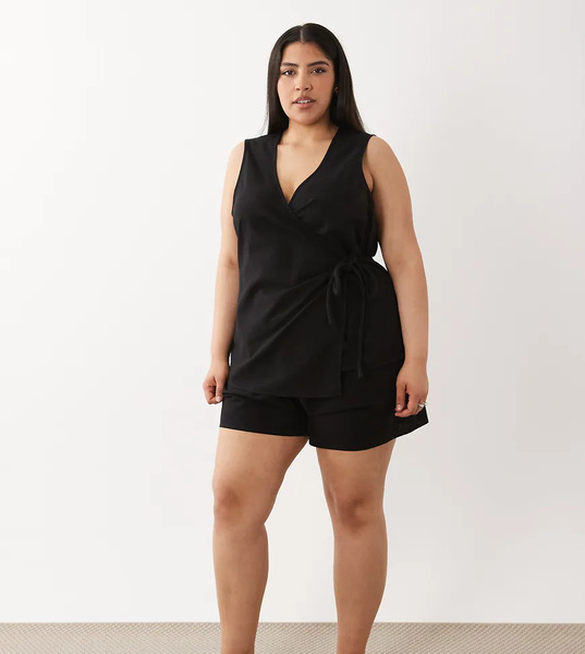  Asos Design Curve Wrap Front Playsuit In Black 