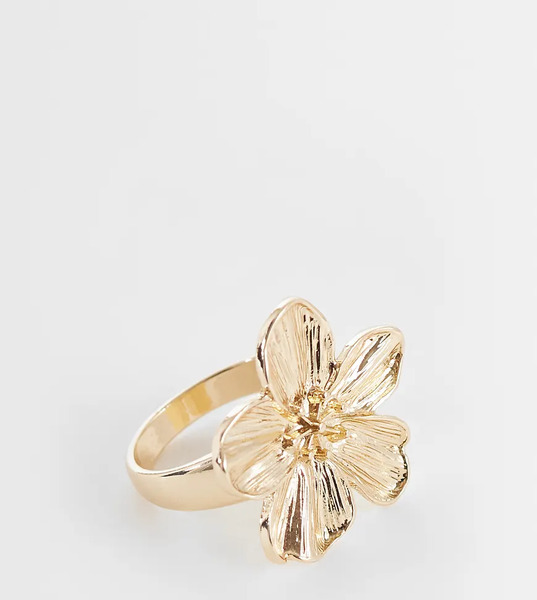  Asos Design Ring With Flower Design In Gold Tone 
