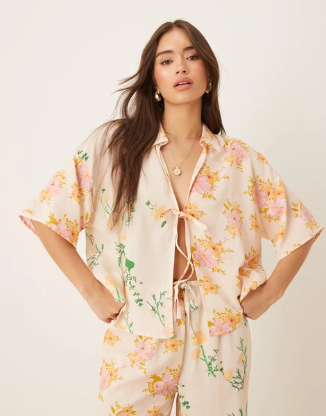 Asos Design Abi Beach Top In Multi Floral Print 
