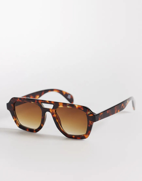  Asos Design Angular Aviator Sunglasses In Tort Brown 