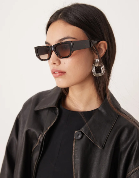  Asos Design Angular Mid Square Sunglasses In Dark Tort Brown 